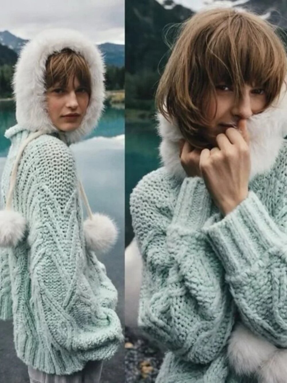 Anthropologie Women Mint green Fisherman Chunky Cable Knit Wool Blend sweater, M